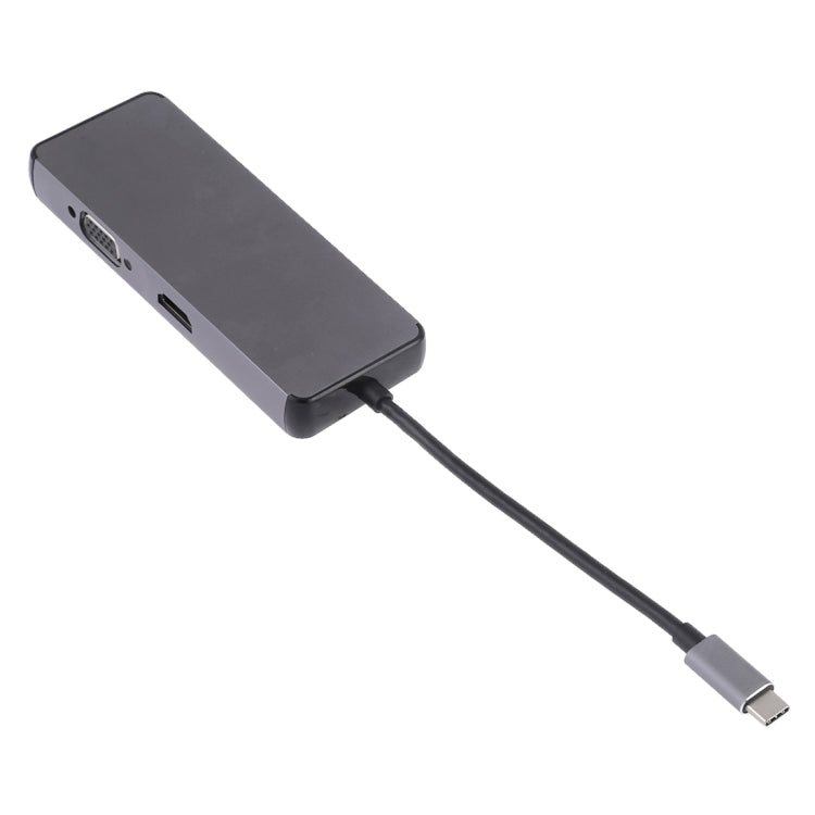 8 in 1 Type-C to HDMI + USB 3.0 + USB 3.0 + Type-C + LAN + VGA + TF/SD Card Reader Adapter(Grey)