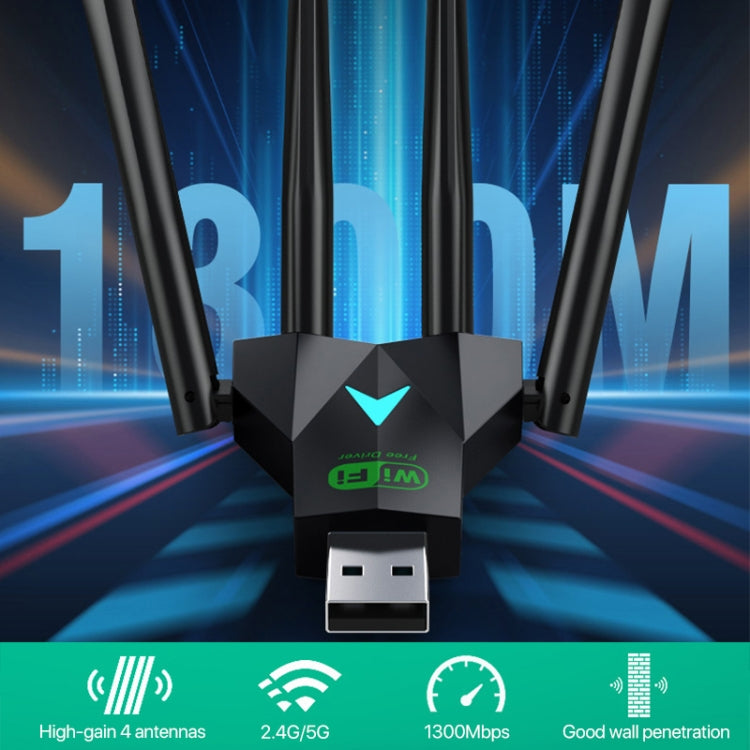 1300Mbps 5G Wireless Network Card Gigabit Dual Band Driver-free USB WiFi Receiver - USB Network Adapter by PMC Jewellery | Online Shopping South Africa | PMC Jewellery | Buy Now Pay Later Mobicred