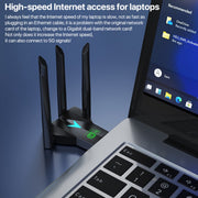 1300Mbps 5G Wireless Network Card Gigabit Dual Band Driver-free USB WiFi Receiver