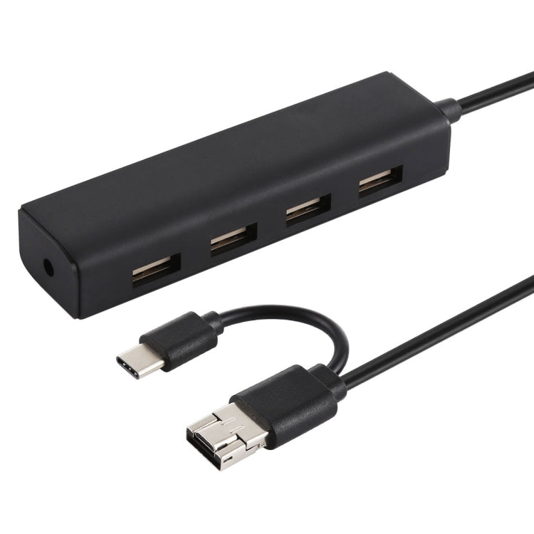 3 in 1 USB-C / Type-C + Micro USB + 4 x USB 2.0 Ports HUB Converter, Cable Length: 12cm(Black) - USB 2.0 HUB by PMC Jewellery | Online Shopping South Africa | PMC Jewellery | Buy Now Pay Later Mobicred