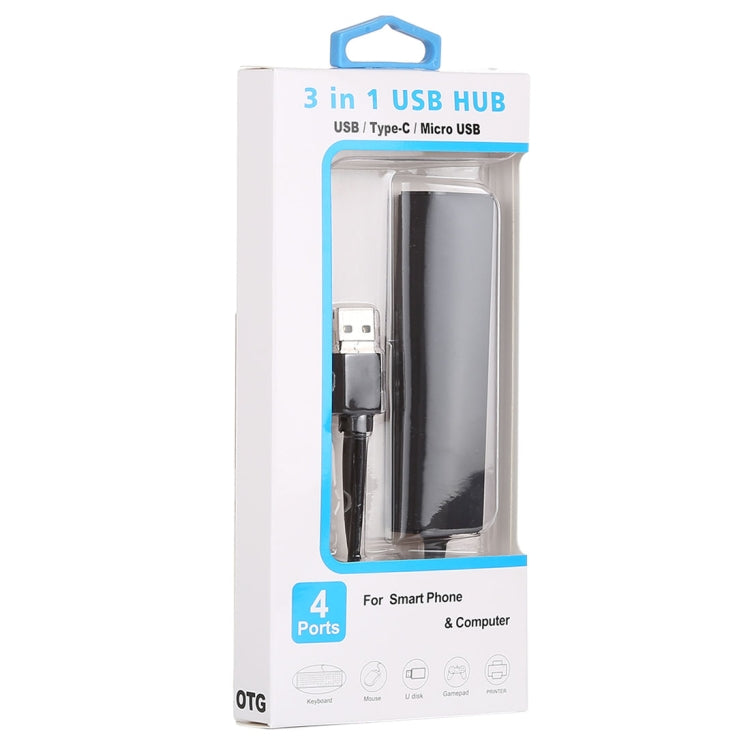 3 in 1 USB-C / Type-C + Micro USB + 4 x USB 2.0 Ports HUB Converter, Cable Length: 12cm(Black) - USB 2.0 HUB by PMC Jewellery | Online Shopping South Africa | PMC Jewellery | Buy Now Pay Later Mobicred