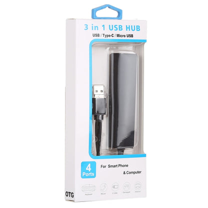 3 in 1 USB-C / Type-C + Micro USB + 4 x USB 2.0 Ports HUB Converter, Cable Length: 12cm(Black) - USB 2.0 HUB by PMC Jewellery | Online Shopping South Africa | PMC Jewellery | Buy Now Pay Later Mobicred