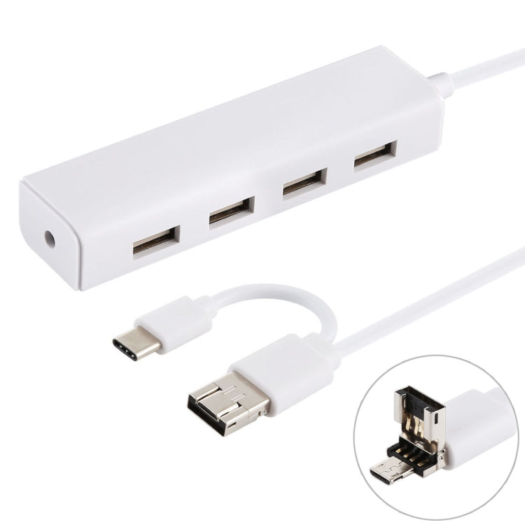 3 in 1 USB-C / Type-C + Micro USB + 4 x USB 2.0 Ports HUB Converter, Cable Length: 12cm(White) - USB 2.0 HUB by PMC TechLife | Online Shopping South Africa | PMC TechLife | Buy Now Pay Later Mobicred