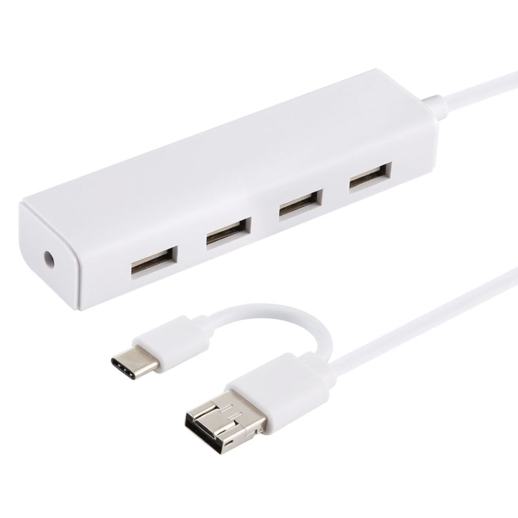 3 in 1 USB-C / Type-C + Micro USB + 4 x USB 2.0 Ports HUB Converter, Cable Length: 12cm(White) - USB 2.0 HUB by PMC TechLife | Online Shopping South Africa | PMC TechLife | Buy Now Pay Later Mobicred
