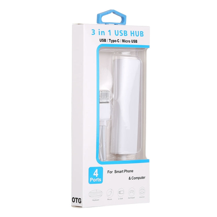 3 in 1 USB-C / Type-C + Micro USB + 4 x USB 2.0 Ports HUB Converter, Cable Length: 12cm(White) - USB 2.0 HUB by PMC Jewellery | Online Shopping South Africa | PMC Jewellery | Buy Now Pay Later Mobicred