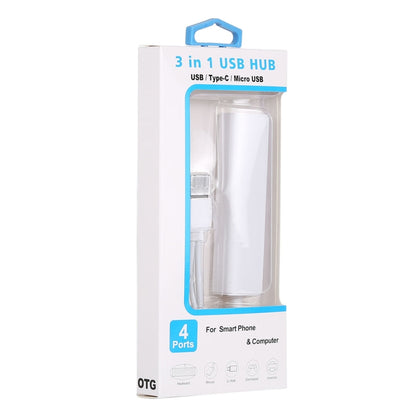 3 in 1 USB-C / Type-C + Micro USB + 4 x USB 2.0 Ports HUB Converter, Cable Length: 12cm(White) - USB 2.0 HUB by PMC Jewellery | Online Shopping South Africa | PMC Jewellery | Buy Now Pay Later Mobicred