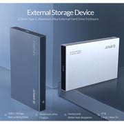 ORICO DD25 C3 2.5 inch Type-C to Type-C and USB Mechanical SSD Enclosure, Supported Capacity: 6TB(Dark Gray)