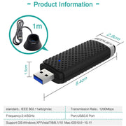 EDUP EP-AC1609 1200Mbps High Speed USB 3.0 WiFi Adapter Receiver Ethernet Adapter with 1m Extend Cable & Base