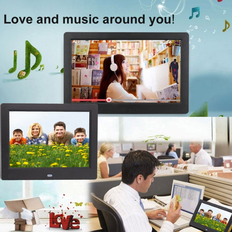 AC 100-240V 8 inch TFT Screen Digital Photo Frame with Holder & Remote Control, Support USB / SD Card Input (Black)