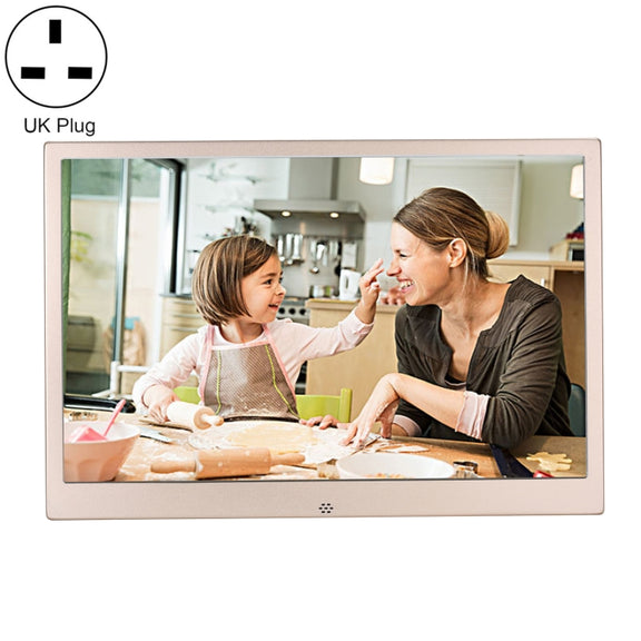 HSD1202 12.1 inch 1280x800 High Resolution Display Digital Photo Frame with Holder and Remote Control, Support SD / MMC / MS Card / USB Port, UK Plug(Gold)