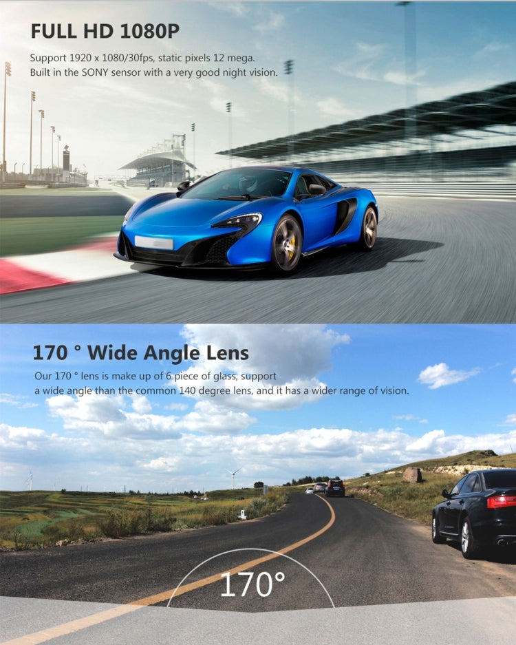 A305 Car DVR Camera 2.45 inch IPS Screen Full HD 1080P 170 Degree Wide Angle Viewing, Support Motion Detection / TF Card / G-Sensor / WiFi / HDMI(Black) - Car DVRs by PMC TechLife | Online Shopping South Africa | PMC TechLife | Buy Now Pay Later Mobicred