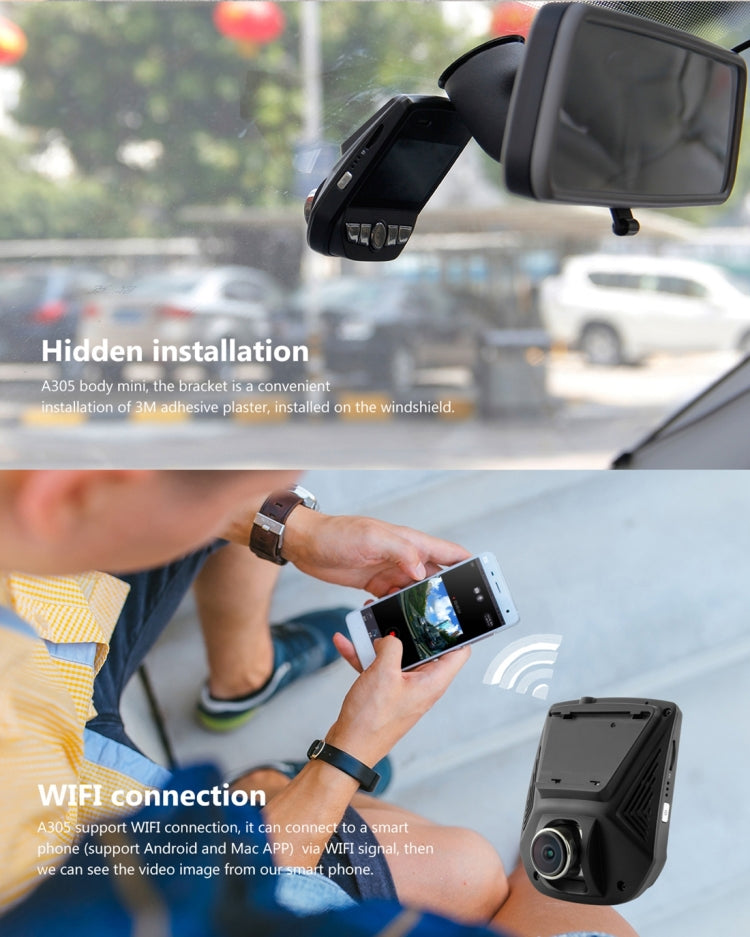 A305 Car DVR Camera 2.45 inch IPS Screen Full HD 1080P 170 Degree Wide Angle Viewing, Support Motion Detection / TF Card / G-Sensor / WiFi / HDMI(Black) - Car DVRs by PMC TechLife | Online Shopping South Africa | PMC TechLife | Buy Now Pay Later Mobicred