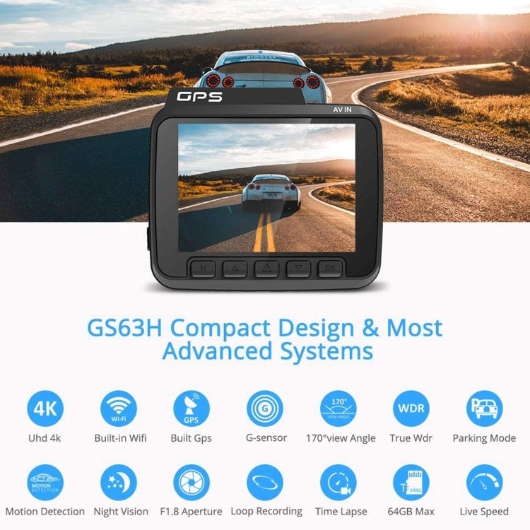 GS63H Car DVR Camera 2.4 inch LCD Screen HD 2880 x 2160P 150 Degree Wide Angle Viewing, Support Motion Detection / TF Card / G-Sensor / GPS / WiFi / HDMI(Black) - free shipping - PMC TechLife - Order now!