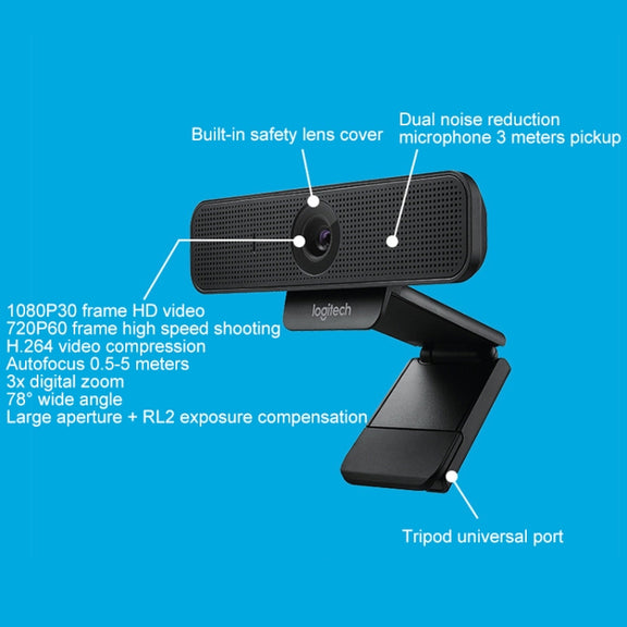Logitech C925E 1080p HD Webcam with Integrated Security Cover(Black)