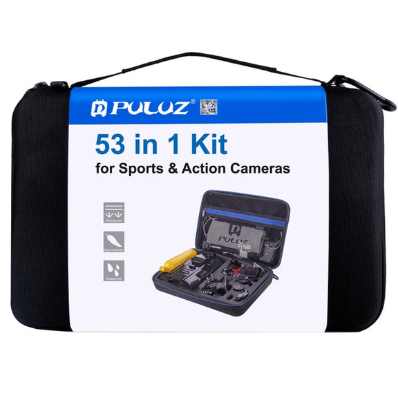 PULUZ 53 in 1 Accessories Total Ultimate Combo Kits with EVA Case (Chest Strap + Suction Cup Mount + 3-Way Pivot Arms + J-Hook Buckle + Wrist Strap + Helmet Strap + Extendable Monopod + Surface Mounts ...  for GoPro, Insta360, DJI and Other Action Cameras