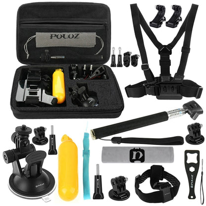 PULUZ 20 in 1 Accessories Combo Kits with EVA Case (Chest Strap + Head Strap + Suction Cup Mount + 3-Way Pivot Arm + J-Hook Buckles + Extendable Monopod + Tripod Adapter + Bobber Hand Grip + Storage B ...  for GoPro, Insta360, DJI and Other Action Cameras - free shipping - PMC Jewellery - Order now!