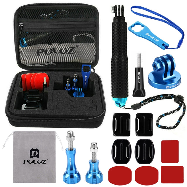 PULUZ 16 in 1 CNC Metal Accessories Combo Kits with EVA Case (Screws + Surface Mounts + Tripod Adapter + Extendable Pole Monopod + Storage Bag + Wrench) for GoPro, Insta360, DJI and Other Action Cameras