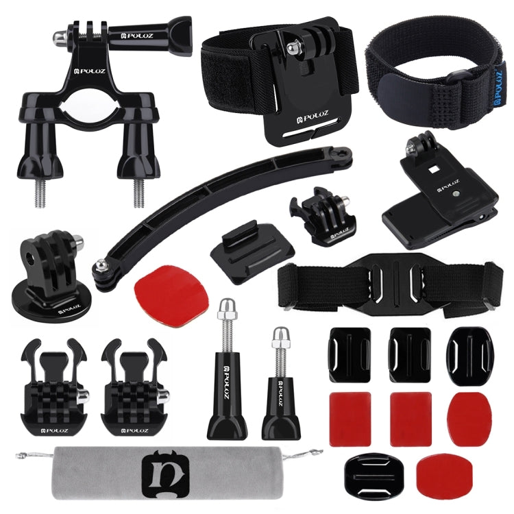 PULUZ 24 in 1 Bike Mount Accessories Combo Kits (Wrist Strap + Helmet Strap + Extension Arm + Quick Release Buckles + Surface Mounts + Adhesive Stickers + Tripod Adapter + Storage Bag + Handlebar Moun ...  for GoPro, Insta360, DJI and Other Action Cameras