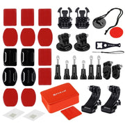 PULUZ 53 in 1 Accessories Total Ultimate Combo Kits with Orange EVA Case (Chest Strap + Suction Cup Mount + 3-Way Pivot Arms + J-Hook Buckle + Wrist Strap + Helmet Strap + Extendable Monopod + Surface ...  for GoPro, Insta360, DJI and Other Action Cameras