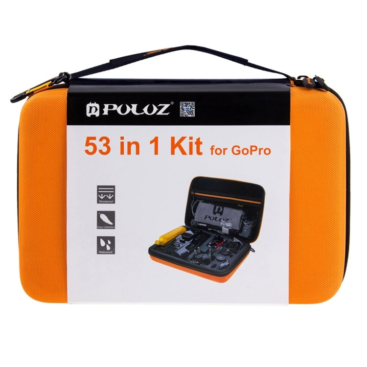 PULUZ 53 in 1 Accessories Total Ultimate Combo Kits with Orange EVA Case (Chest Strap + Suction Cup Mount + 3-Way Pivot Arms + J-Hook Buckle + Wrist Strap + Helmet Strap + Extendable Monopod + Surface ...  for GoPro, Insta360, DJI and Other Action Cameras