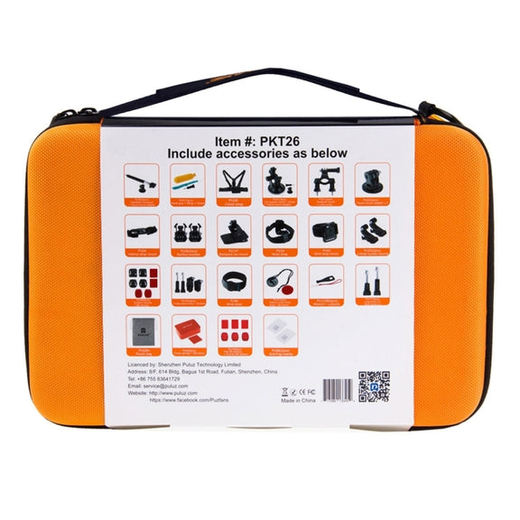 PULUZ 53 in 1 Accessories Total Ultimate Combo Kits with Orange EVA Case (Chest Strap + Suction Cup Mount + 3-Way Pivot Arms + J-Hook Buckle + Wrist Strap + Helmet Strap + Extendable Monopod + Surface ...  for GoPro, Insta360, DJI and Other Action Cameras