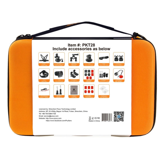 PULUZ 45 in 1 Accessories Ultimate Combo Kits with Orange EVA Case (Chest Strap + Suction Cup Mount + 3-Way Pivot Arms + J-Hook Buckle + Wrist Strap + Helmet Strap + Surface Mounts + Tripod Adapter +  ...  for GoPro, Insta360, DJI and Other Action Cameras