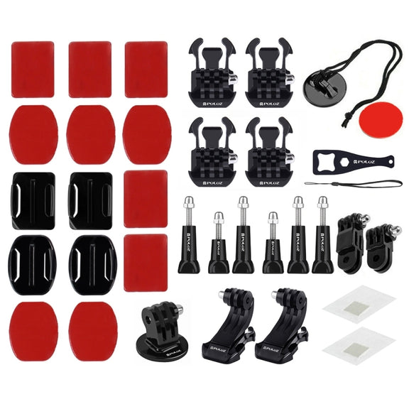 PULUZ 45 in 1 Accessories Ultimate Combo Kits with Orange EVA Case (Chest Strap + Suction Cup Mount + 3-Way Pivot Arms + J-Hook Buckle + Wrist Strap + Helmet Strap + Surface Mounts + Tripod Adapter +  ...  for GoPro, Insta360, DJI and Other Action Cameras
