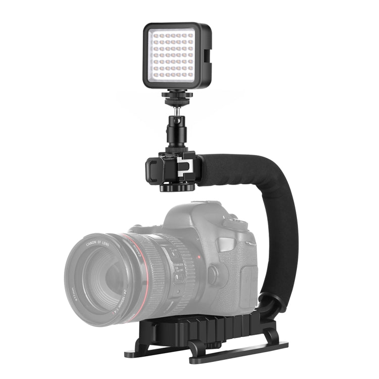 PULUZ U/C Shape Portable Handheld DV Bracket Stabilizer + LED Fill Light Kit with Cold Shoe Tripod Head for All SLR Cameras and Home DV Camera - free shipping - PMC TechLife - Order now!