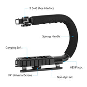 PULUZ U/C Shape Portable Handheld DV Bracket Stabilizer + LED Fill Light Kit with Cold Shoe Tripod Head for All SLR Cameras and Home DV Camera
