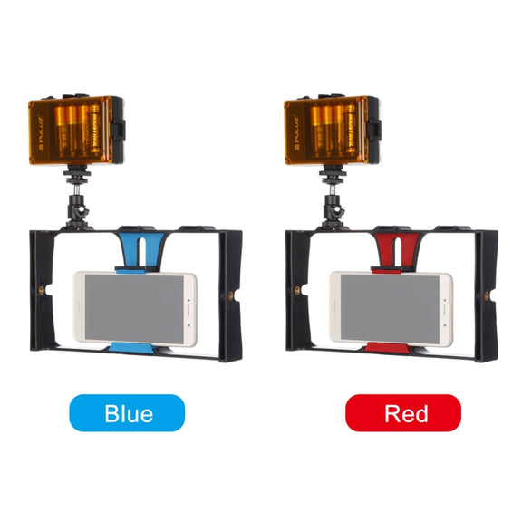 PULUZ 2 in 1 Vlogging Live Broadcast LED Selfie Light Smartphone Video Rig Kits with Cold Shoe Tripod Head for iPhone, Galaxy, Huawei, Xiaomi, HTC, LG, Google, and Other Smartphones(Red)