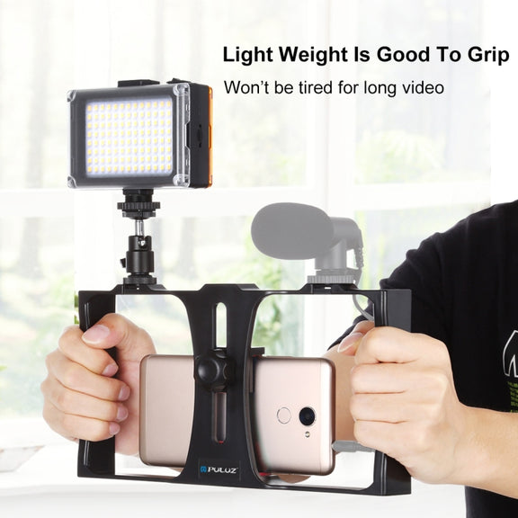 PULUZ 2 in 1 Vlogging Live Broadcast LED Selfie Light Smartphone Video Rig Kits with Cold Shoe Tripod Head for iPhone, Galaxy, Huawei, Xiaomi, HTC, LG, Google, and Other Smartphones(Red)