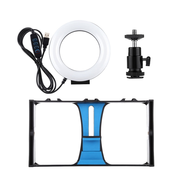 PULUZ 2 in 1 Vlogging Live Broadcast Smartphone Video Rig + 4.7 inch 12cm Ring LED Selfie Light Kits with Cold Shoe Tripod Head for iPhone, Galaxy, Huawei, Xiaomi, HTC, LG, Google, and Other Smartphones(Blue) - Camera Cage by PULUZ | Online Shopping South Africa | PMC TechLife | Buy Now Pay Later Mobicred