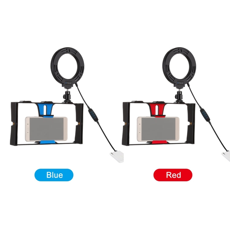 PULUZ 2 in 1 Vlogging Live Broadcast Smartphone Video Rig + 4.7 inch 12cm Ring LED Selfie Light Kits with Cold Shoe Tripod Head for iPhone, Galaxy, Huawei, Xiaomi, HTC, LG, Google, and Other Smartphones(Blue) - Camera Cage by PULUZ | Online Shopping South Africa | PMC TechLife | Buy Now Pay Later Mobicred