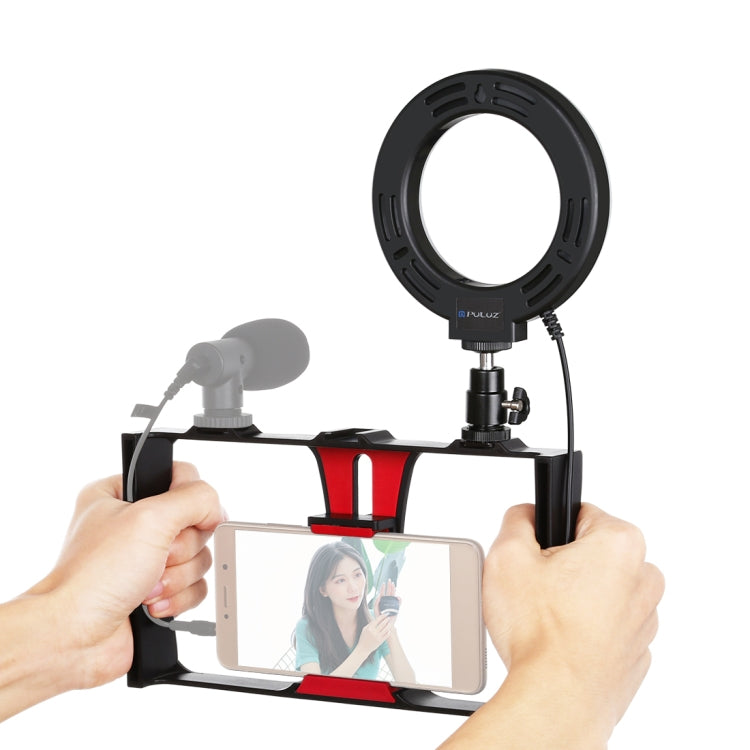 PULUZ 2 in 1 Vlogging Live Broadcast Smartphone Video Rig + 4.7 inch 12cm Ring LED Selfie Light Kits with Cold Shoe Tripod Head for iPhone, Galaxy, Huawei, Xiaomi, HTC, LG, Google, and Other Smartphones(Red) - free shipping - PMC TechLife - Order now!