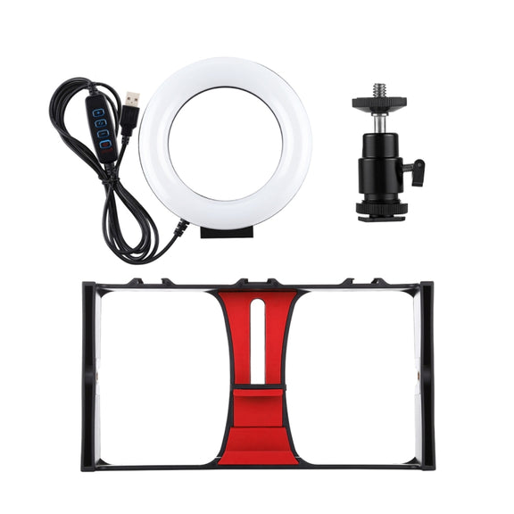 PULUZ 2 in 1 Vlogging Live Broadcast Smartphone Video Rig + 4.7 inch 12cm Ring LED Selfie Light Kits with Cold Shoe Tripod Head for iPhone, Galaxy, Huawei, Xiaomi, HTC, LG, Google, and Other Smartphones(Red)