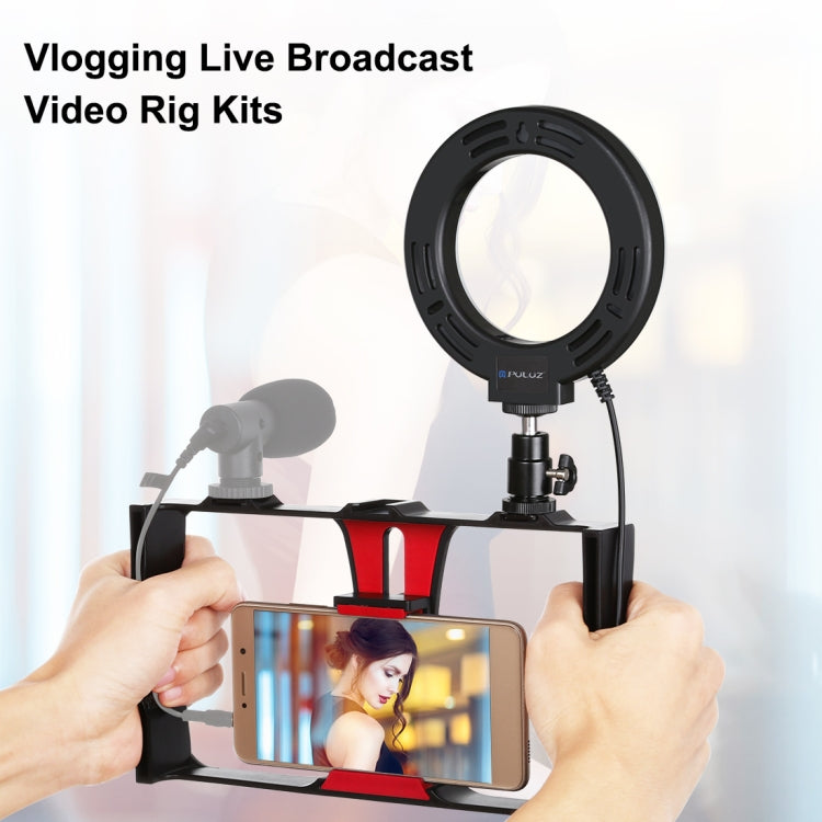 PULUZ 2 in 1 Vlogging Live Broadcast Smartphone Video Rig + 4.7 inch 12cm Ring LED Selfie Light Kits with Cold Shoe Tripod Head for iPhone, Galaxy, Huawei, Xiaomi, HTC, LG, Google, and Other Smartphones(Red)