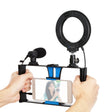 PULUZ 3 in 1 Vlogging Live Broadcast Smartphone Video Rig + Microphone +  4.7 inch 12cm Ring LED Selfie Light Kits with Cold Shoe Tripod Head for iPhone, Galaxy, Huawei, Xiaomi, HTC, LG, Google, and Other Smartphones(Blue) - free shipping - PMC TechLife - Order now!