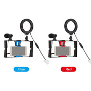PULUZ 3 in 1 Vlogging Live Broadcast Smartphone Video Rig + Microphone +  4.7 inch 12cm Ring LED Selfie Light Kits with Cold Shoe Tripod Head for iPhone, Galaxy, Huawei, Xiaomi, HTC, LG, Google, and Other Smartphones(Blue)