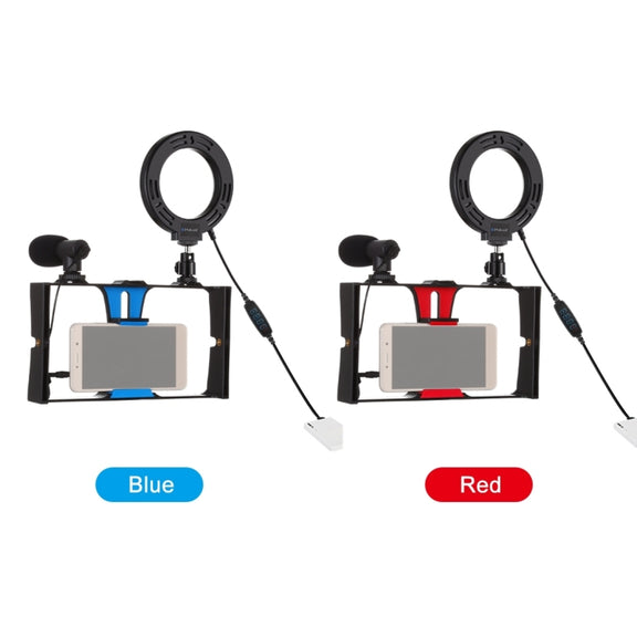 PULUZ 3 in 1 Vlogging Live Broadcast Smartphone Video Rig + Microphone +  4.7 inch 12cm Ring LED Selfie Light Kits with Cold Shoe Tripod Head for iPhone, Galaxy, Huawei, Xiaomi, HTC, LG, Google, and Other Smartphones(Blue)