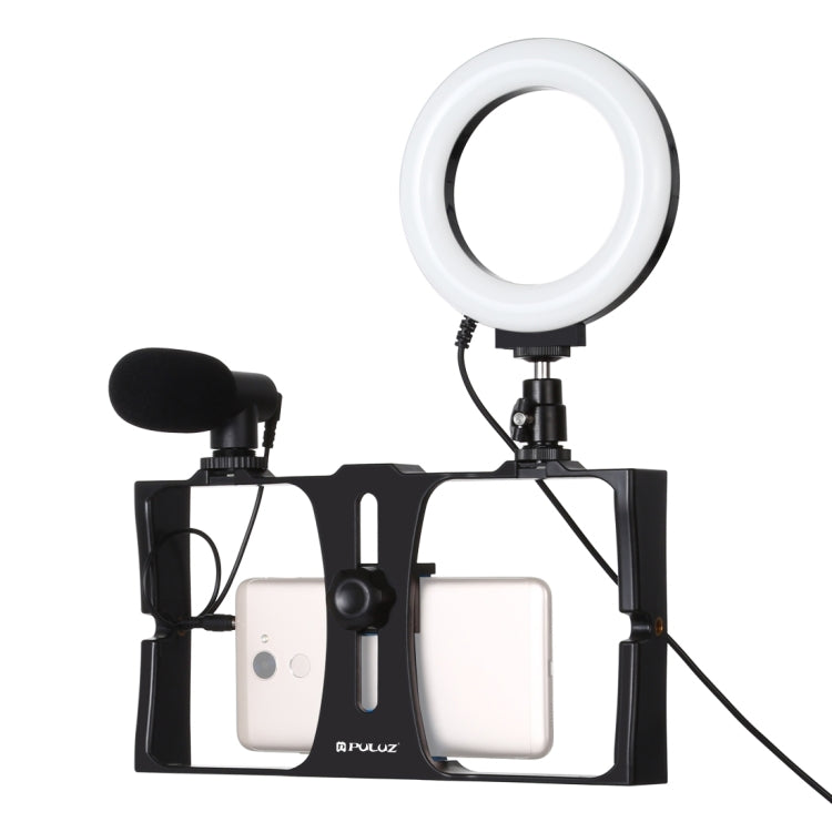 PULUZ 3 in 1 Vlogging Live Broadcast Smartphone Video Rig + Microphone +  4.7 inch 12cm Ring LED Selfie Light Kits with Cold Shoe Tripod Head for iPhone, Galaxy, Huawei, Xiaomi, HTC, LG, Google, and Other Smartphones(Blue)