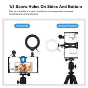 PULUZ 3 in 1 Vlogging Live Broadcast Smartphone Video Rig + Microphone +  4.7 inch 12cm Ring LED Selfie Light Kits with Cold Shoe Tripod Head for iPhone, Galaxy, Huawei, Xiaomi, HTC, LG, Google, and Other Smartphones(Blue)