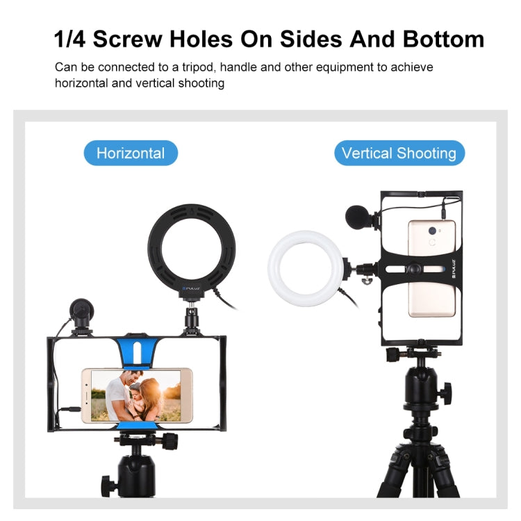 PULUZ 3 in 1 Vlogging Live Broadcast Smartphone Video Rig + Microphone +  4.7 inch 12cm Ring LED Selfie Light Kits with Cold Shoe Tripod Head for iPhone, Galaxy, Huawei, Xiaomi, HTC, LG, Google, and Other Smartphones(Blue)