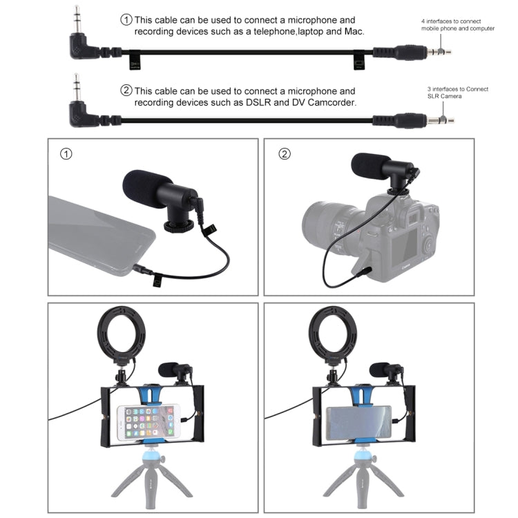 PULUZ 3 in 1 Vlogging Live Broadcast Smartphone Video Rig + Microphone +  4.7 inch 12cm Ring LED Selfie Light Kits with Cold Shoe Tripod Head for iPhone, Galaxy, Huawei, Xiaomi, HTC, LG, Google, and Other Smartphones(Blue)