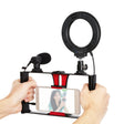 PULUZ 3 in 1 Vlogging Live Broadcast Smartphone Video Rig + Microphone +  4.7 inch 12cm Ring LED Selfie Light Kits with Cold Shoe Tripod Head for iPhone, Galaxy, Huawei, Xiaomi, HTC, LG, Google, and Other Smartphones(Red) - Camera Cage by PULUZ | Online Shopping South Africa | PMC TechLife | Buy Now Pay Later Mobicred
