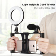 PULUZ 3 in 1 Vlogging Live Broadcast Smartphone Video Rig + Microphone +  4.7 inch 12cm Ring LED Selfie Light Kits with Cold Shoe Tripod Head for iPhone, Galaxy, Huawei, Xiaomi, HTC, LG, Google, and Other Smartphones(Red)