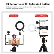PULUZ 3 in 1 Vlogging Live Broadcast Smartphone Video Rig + Microphone +  4.7 inch 12cm Ring LED Selfie Light Kits with Cold Shoe Tripod Head for iPhone, Galaxy, Huawei, Xiaomi, HTC, LG, Google, and Other Smartphones(Red)