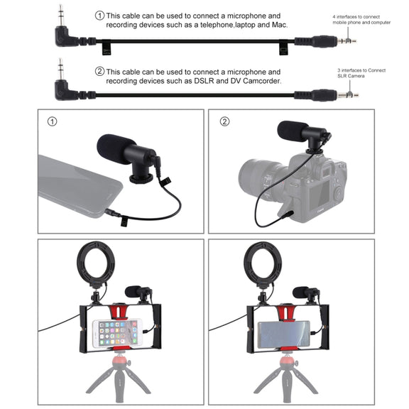 PULUZ 3 in 1 Vlogging Live Broadcast Smartphone Video Rig + Microphone +  4.7 inch 12cm Ring LED Selfie Light Kits with Cold Shoe Tripod Head for iPhone, Galaxy, Huawei, Xiaomi, HTC, LG, Google, and Other Smartphones(Red)