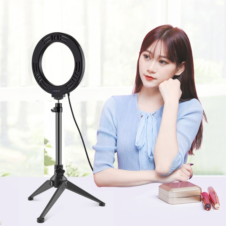 PULUZ 6.2 inch 16cm USB 3 Modes Dimmable LED Ring Vlogging Photography Video Lights + Desktop Tripod Holder with Cold Shoe Tripod Ball Head - Ring Light by PULUZ | Online Shopping South Africa | PMC TechLife | Buy Now Pay Later Mobicred