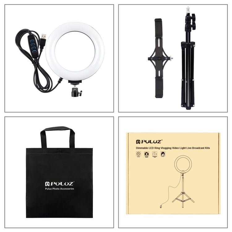 PULUZ 1.1m Tripod Mount + Live Broadcast Dual Phone Bracket + 6.2 inch 16cm LED Ring Vlogging Video Light Kits