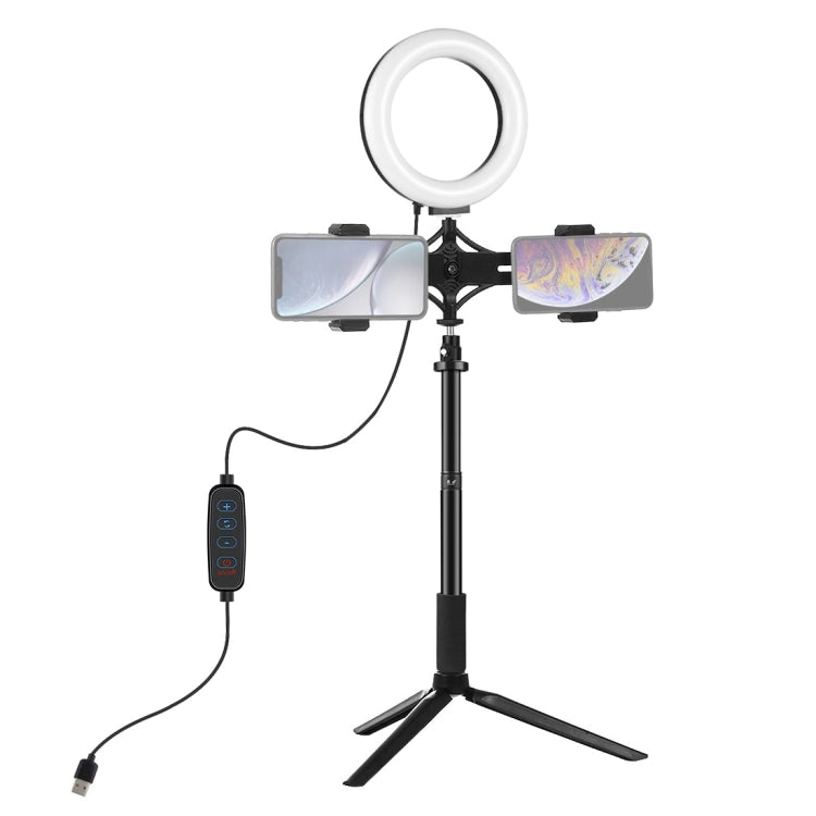PULUZ Tripod Mount +  Extension Rod + Live Broadcast Dual Phone Bracket + 6.2 inch 16cm LED Ring Vlogging Video Light Kits - free shipping - PMC Jewellery - Order now!